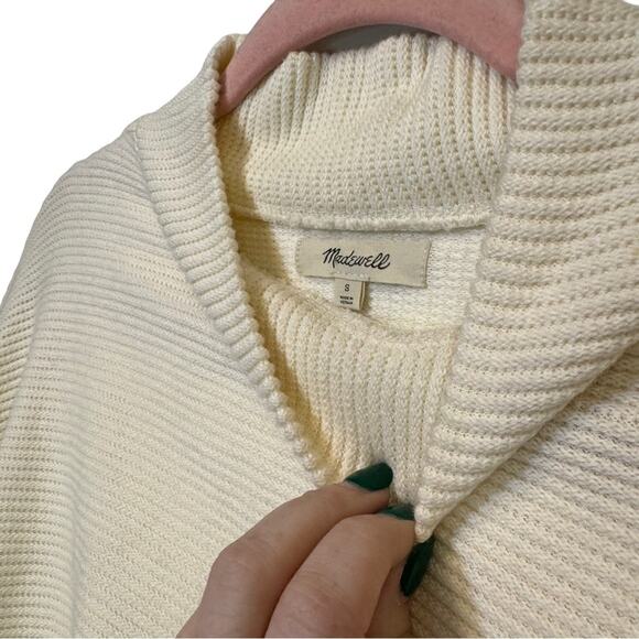 Madewell Cream Ottoman Ribbed Knit Funnel Neck Drop-Shoulder Oversize Top Size S - Picture 5 of 9